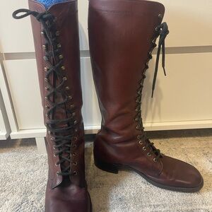 Tall Lace Up Leather Riding Boots | Unisex Fit (Men’s  9-9.5 / Women’s 10.5-11)